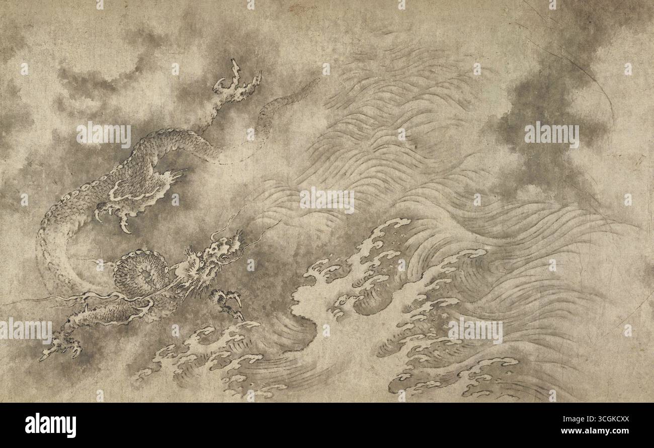 Dragon in Clouds and Waves, da “Eleven Dragons” — attribuito a Chen Rong, Southern Song, Freer Gallery of Art Foto Stock