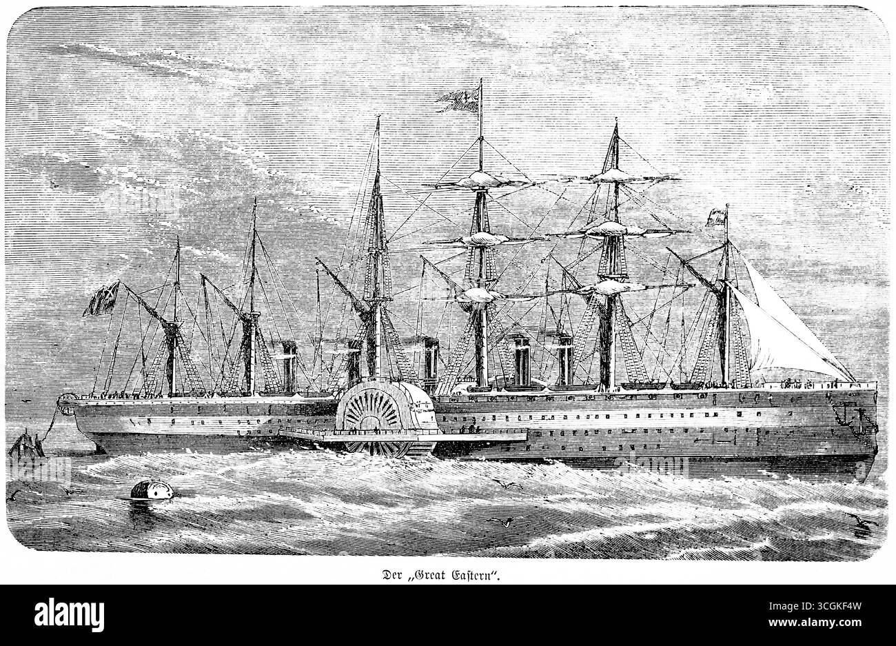 Great Eastern Steamship and cable carrier, paddle Steamer, Four-master, cinque imbuti, 1866 connessione telegrafica riuscita tra due continenti, V Foto Stock