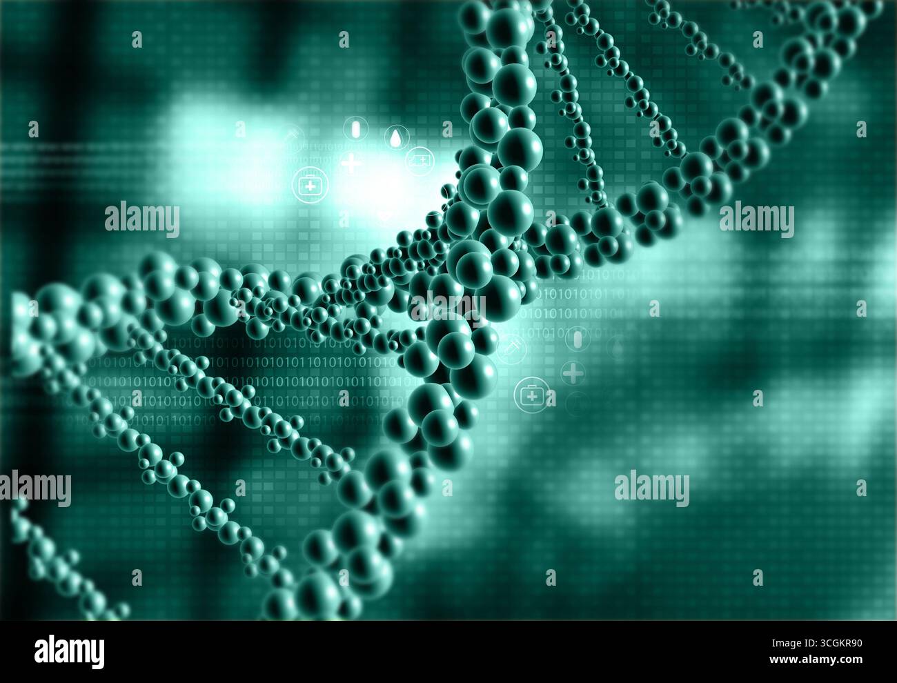 Molecole di DNA sul bellissimo background scientifico. Cocnepto biotecnologico. illustrazione 3d. Foto Stock