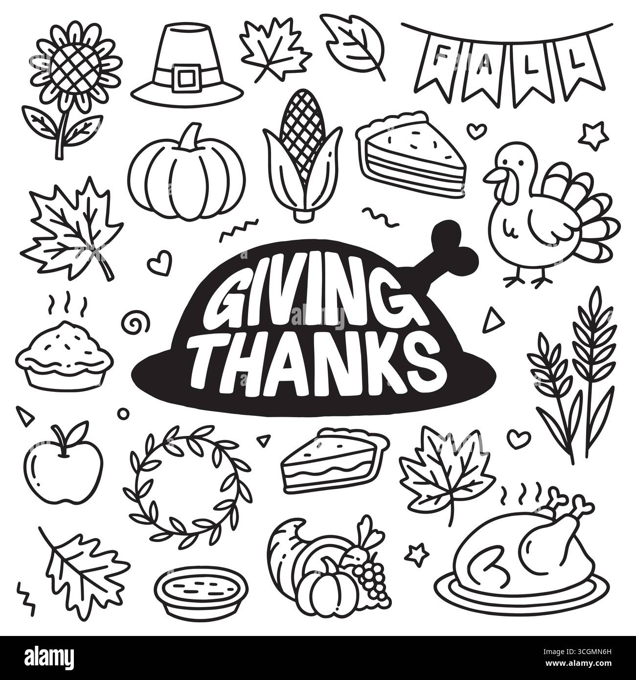 Dare grazie al set di raccolte di icone disegnate a mano. Set di illustrazioni vettoriali per Web, magliette e altri usi per la progettazione grafica Illustrazione Vettoriale