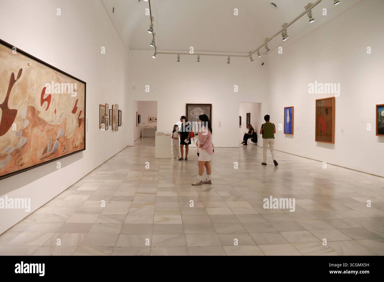 Madrid, Spagna- 13 agosto 2025: Mostra d'arte all'interno del Museo Nacional Centro de Arte Reina Sofia facciata principale della città di Madrid Foto Stock