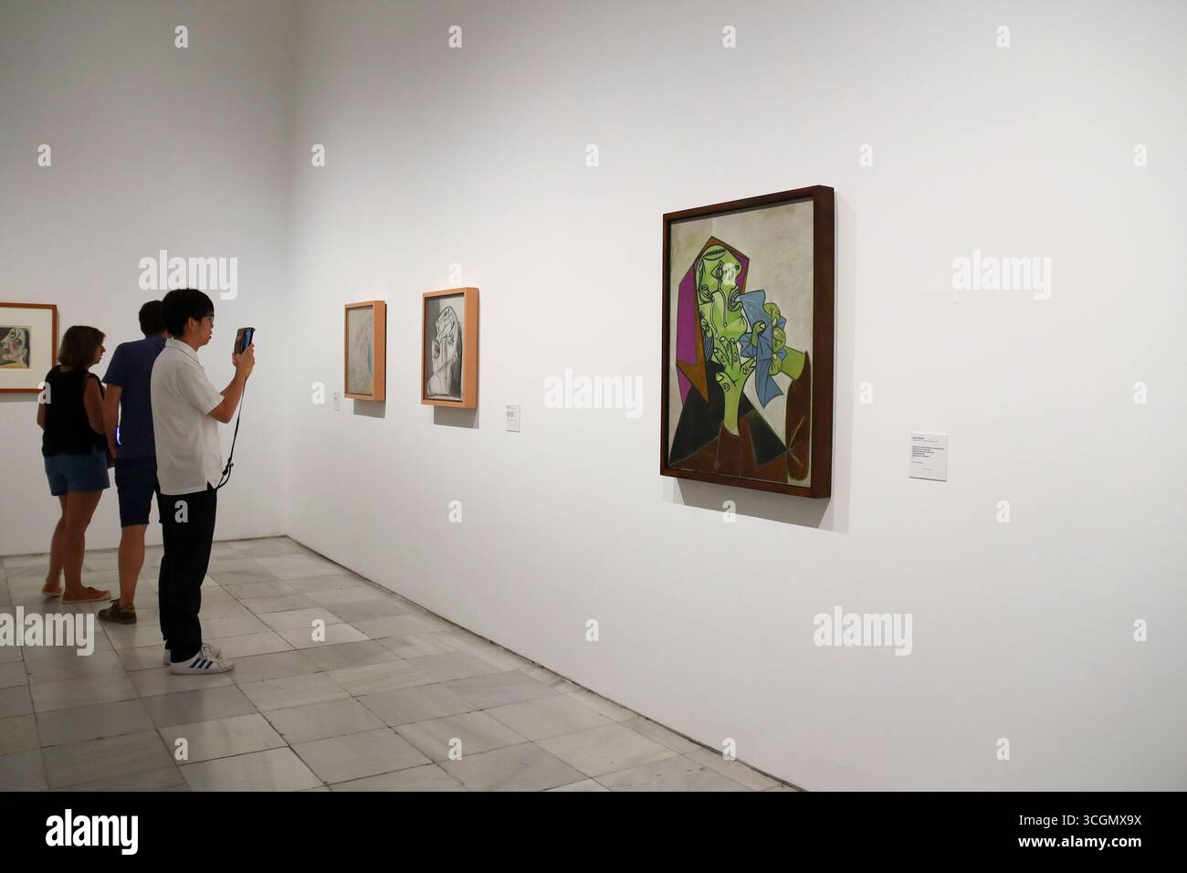 Madrid, Spagna- 13 agosto 2025: Mostra d'arte all'interno del Museo Nacional Centro de Arte Reina Sofia facciata principale della città di Madrid Foto Stock