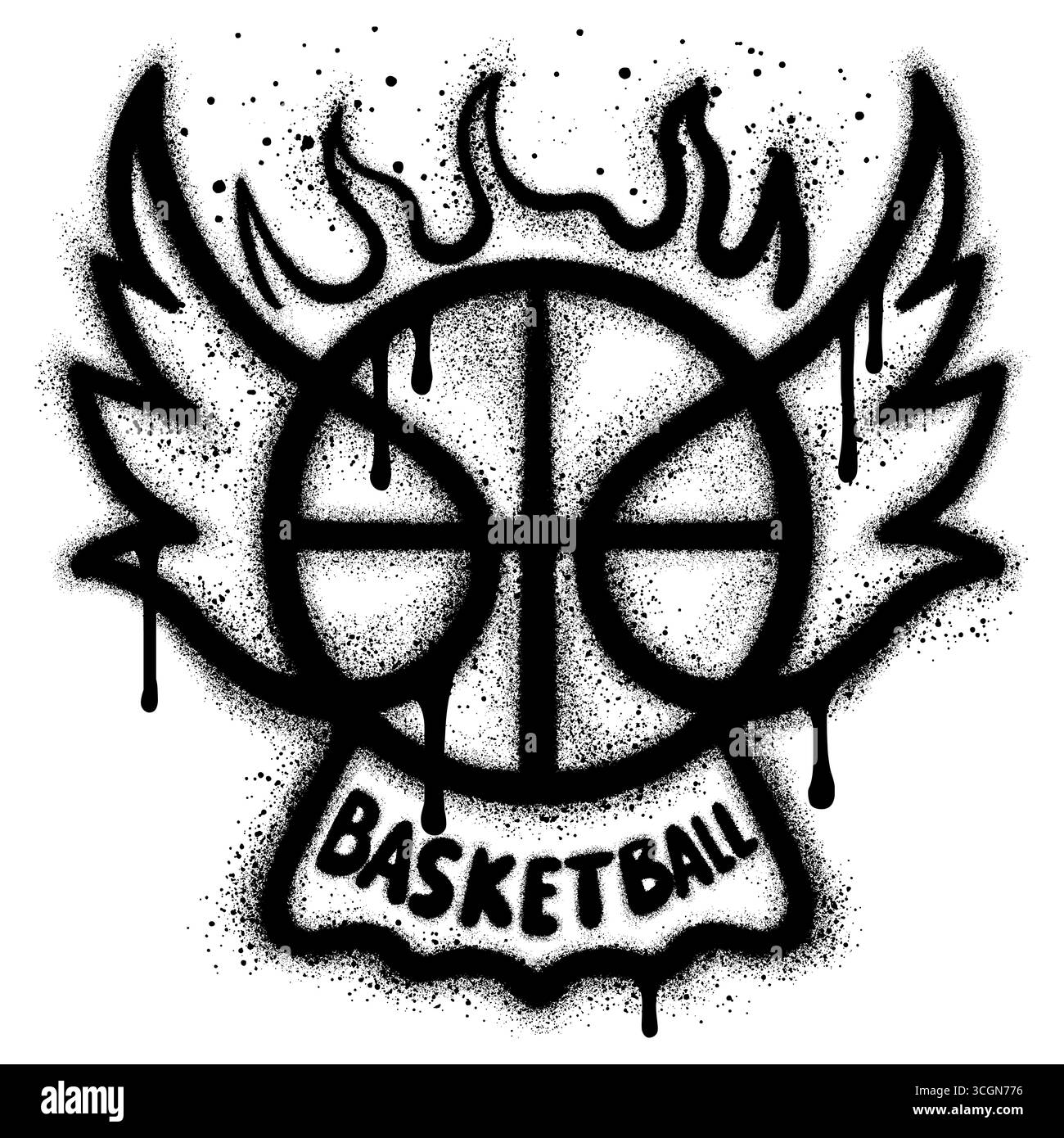 Modello con logo per pallacanestro Sports Club per tornei o squadre sportive. Illustrazione Vettoriale