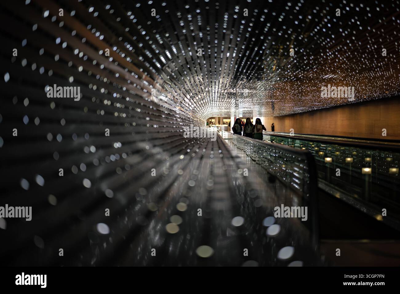 National Gallery of Art Leo Villareal Multiverse LED Light Sculpture Concorso Washington DC USA // WASHINGTON DC — la scultura luminosa multiverso a LED di Leo Villareal è illuminata nell'atrio della National Gallery of Art Commissionata nel 2008, questa coinvolgente opera d'arte dispone di circa 41.000 nodi LED programmati dal computer. L'installazione dinamica si estende per 200 piedi (61 metri), creando uno spettacolo di luci in continua evoluzione. Collega gli edifici est e ovest del museo, offrendo ai visitatori un passaggio cosmico tra le collezioni della galleria. La National Gallery of Art, un importante museo d'arte su t Foto Stock