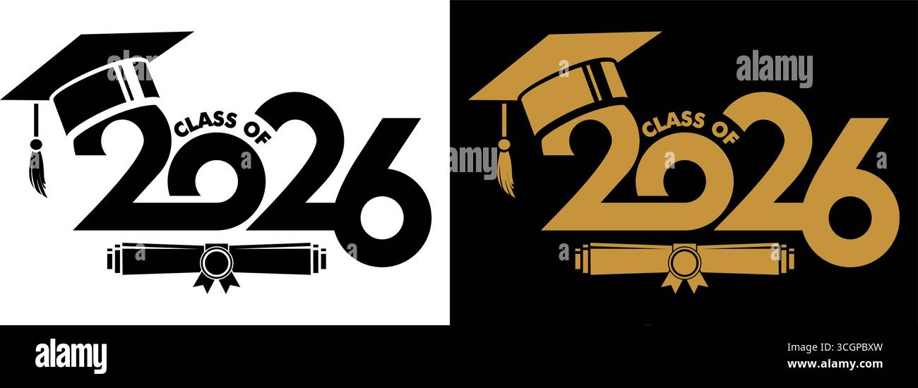 Classe lettering di 2026 per saluto, biglietto d'invito. Testo per il design di una laurea, un evento di congratulazioni, una maglietta, una festa, una scuola superiore o un diploma universitario Illustrazione Vettoriale