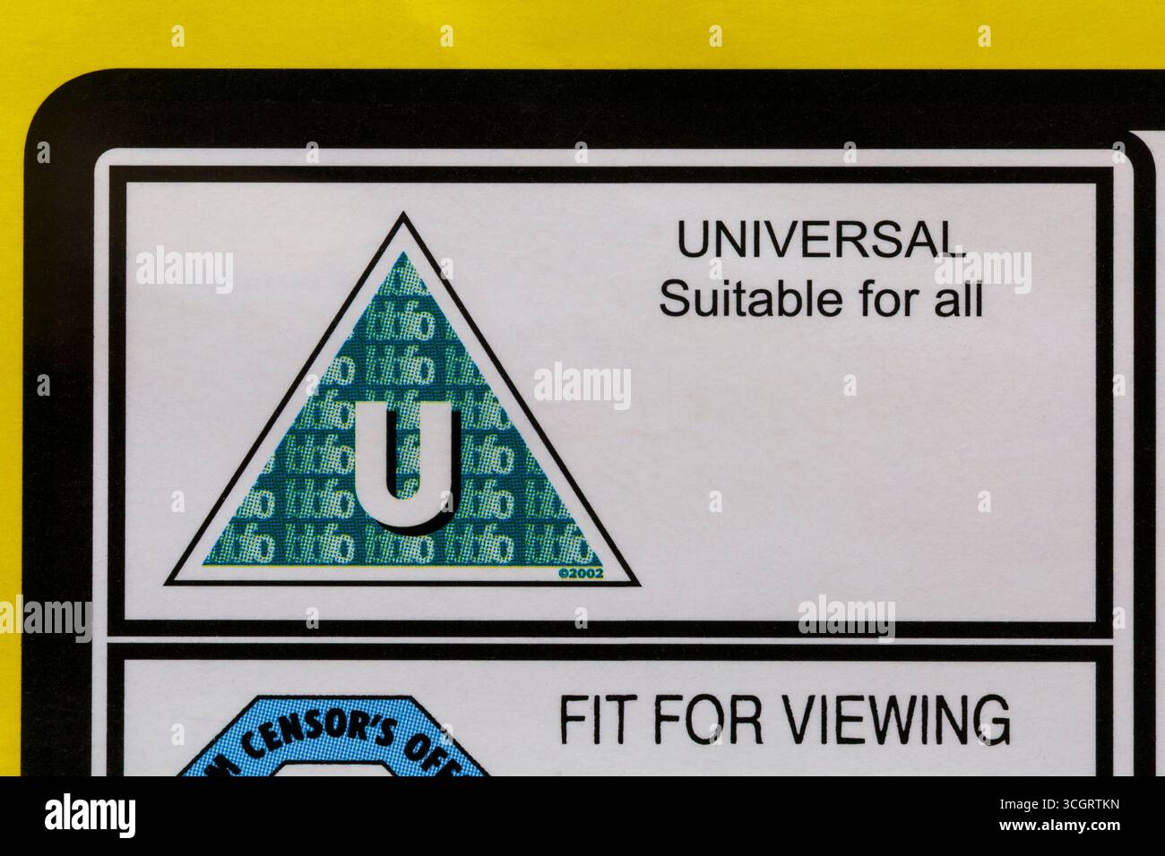 Classificazione U su custodia DVD - universale adatto per tutti - classificazione per età pellicola bbfc Foto Stock