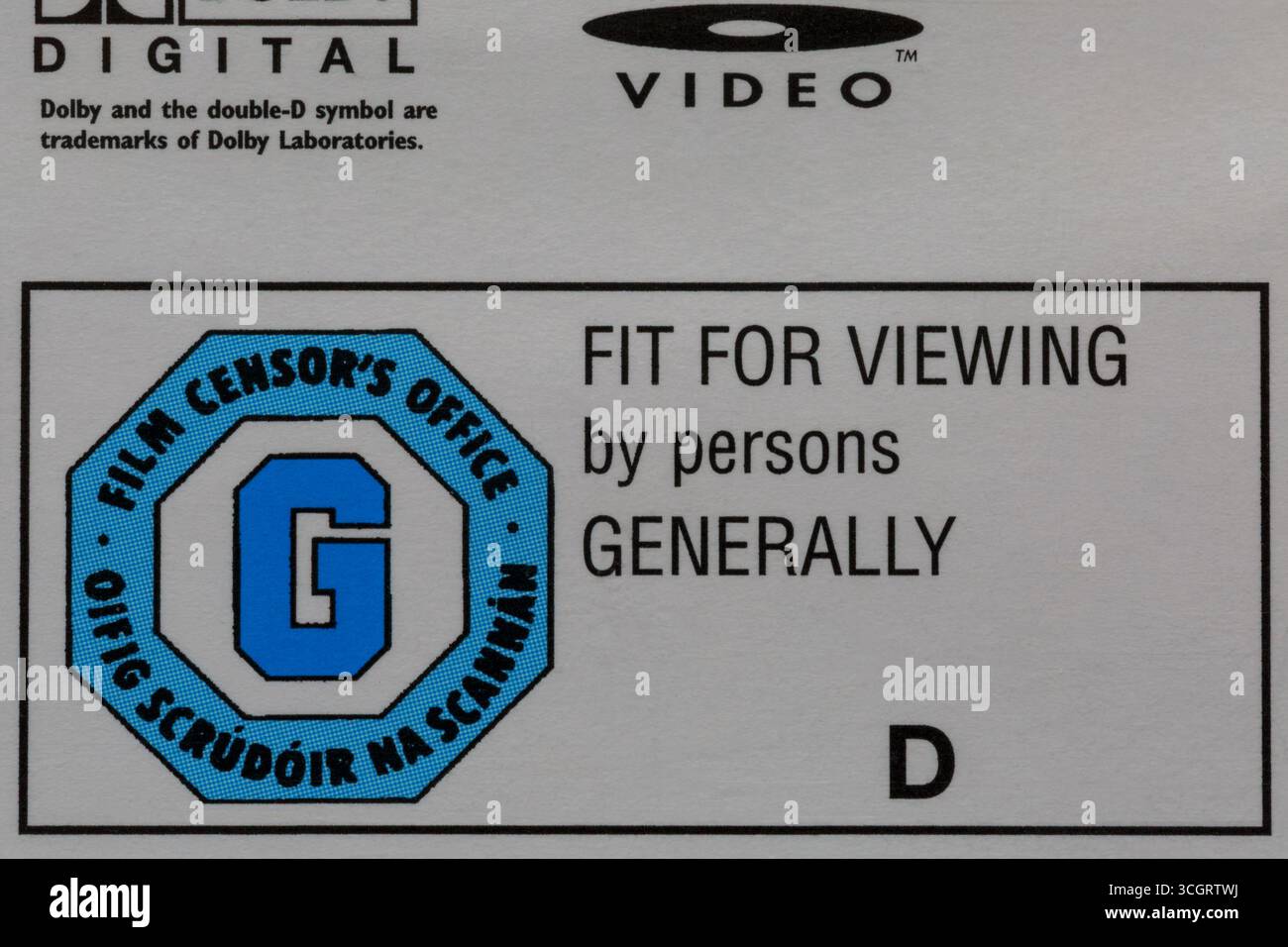 G rating sulla custodia DVD G Film Censor's Office Foto Stock