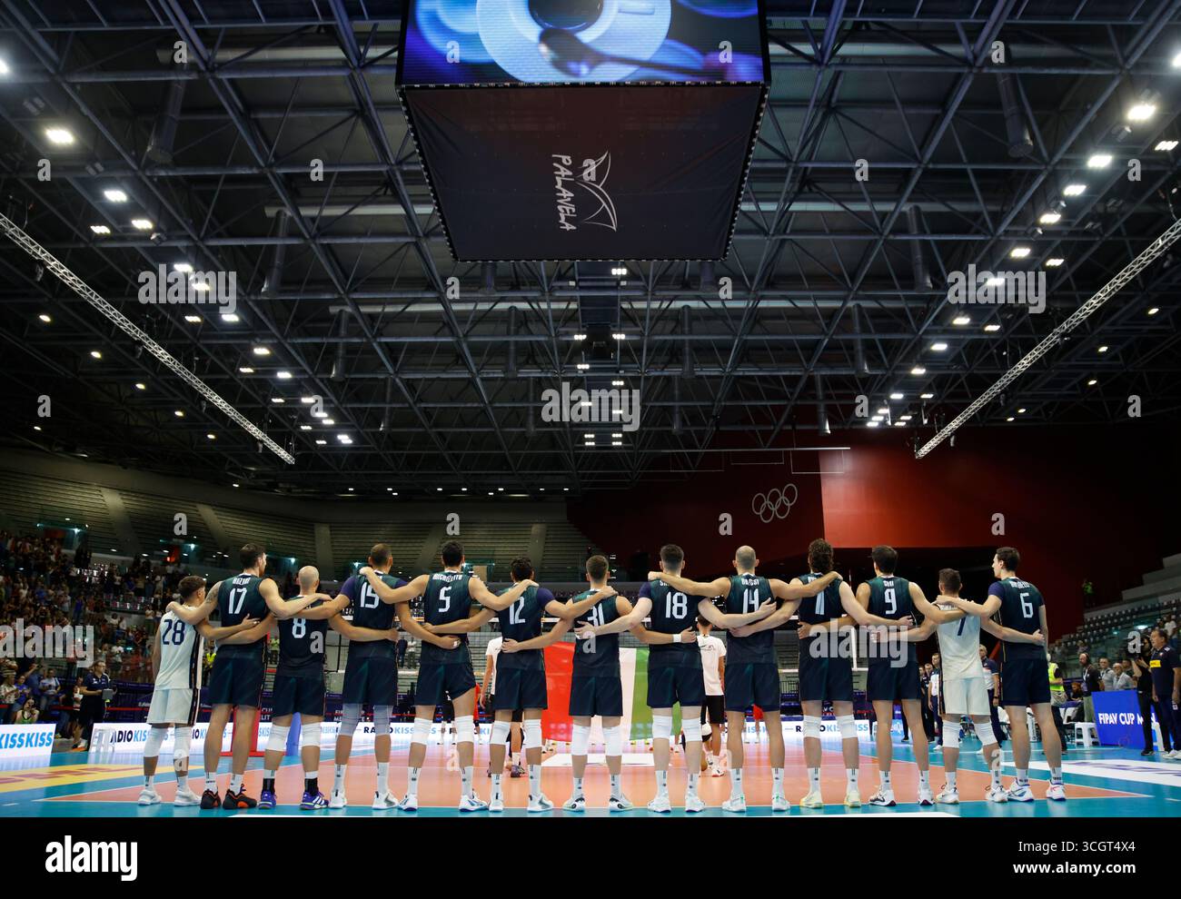 Nazionale italiana durante la COPPA FIPAV MASCHILE ELITE 2025, partita di pallavolo tra la nazionale italiana e la nazionale turca, il 29 agosto 2025, Pala Vela, Torino, Italia. Crediti: Nderim Kaceli/Alamy Live News Foto Stock