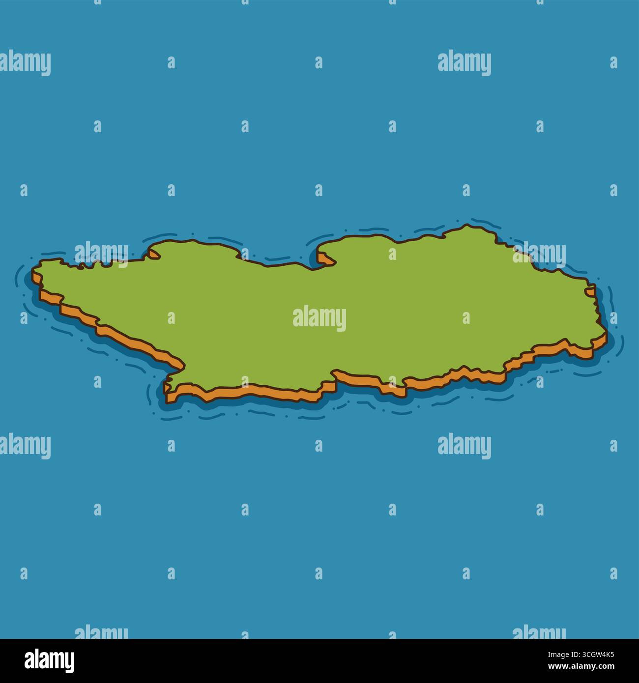 Mappa isometrica dell'Oblast' di Penza. Russia. Terra verde circondata da sfondo blu. Illustrazione semplificata in stile cartoni animati della geografia regionale. Illustrazione Vettoriale
