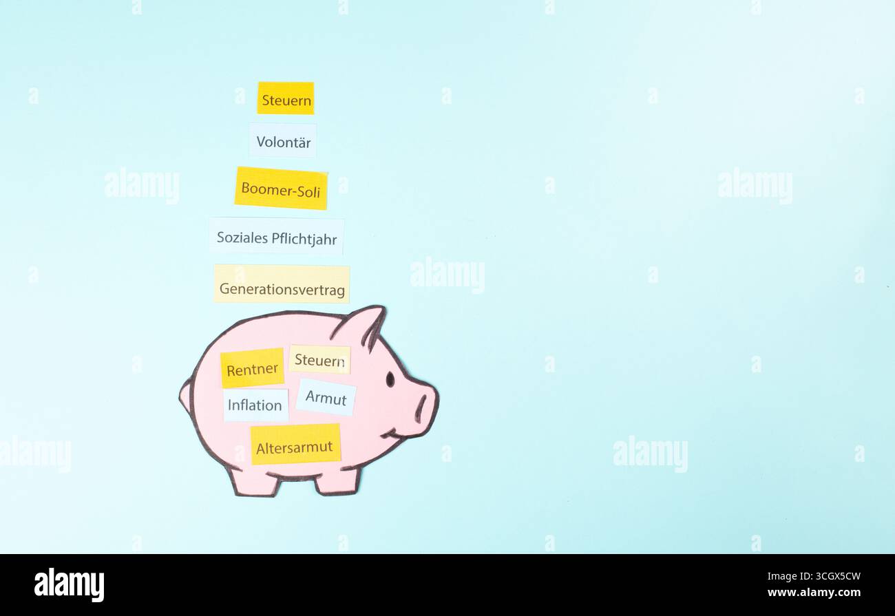 Povertà nella vecchiaia, inflazione, tasse e solidarietà boomer per i pensionati, anno sociale obbligatorio, anziani, lavoratore in pensione, volontariato, germa Foto Stock
