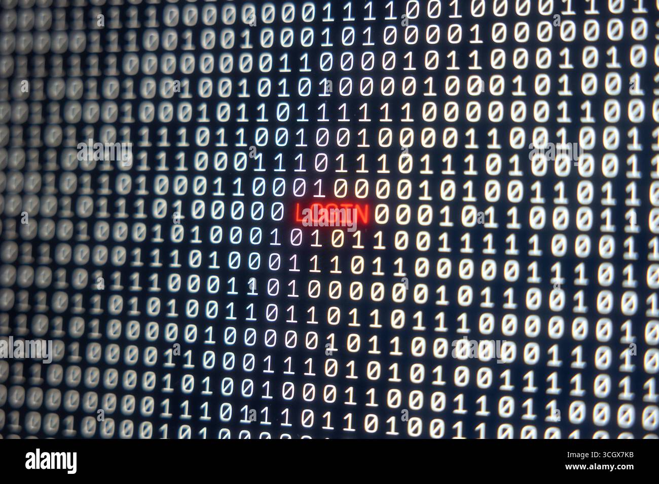 Accesso, accessibilità, computer, firma, codice binario. Accesso, accessibilità, computer, firma, codice binario. Codice binario casuale, bit e byte. Accesso al sistema, sicurezza della rete, privacy. Tecnologia di animazione 3D computer login B97A8655 Foto Stock