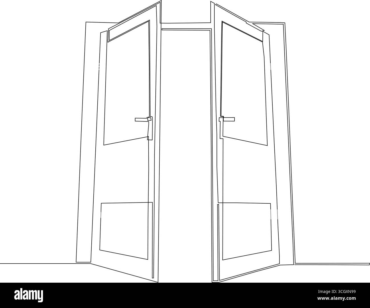 Una porta chiusa, disegnata in linee minimaliste, significa "porta verso il potenziale", trasmettendo le nozioni di ingresso, uscita, illustrazione vettoriale Illustrazione Vettoriale