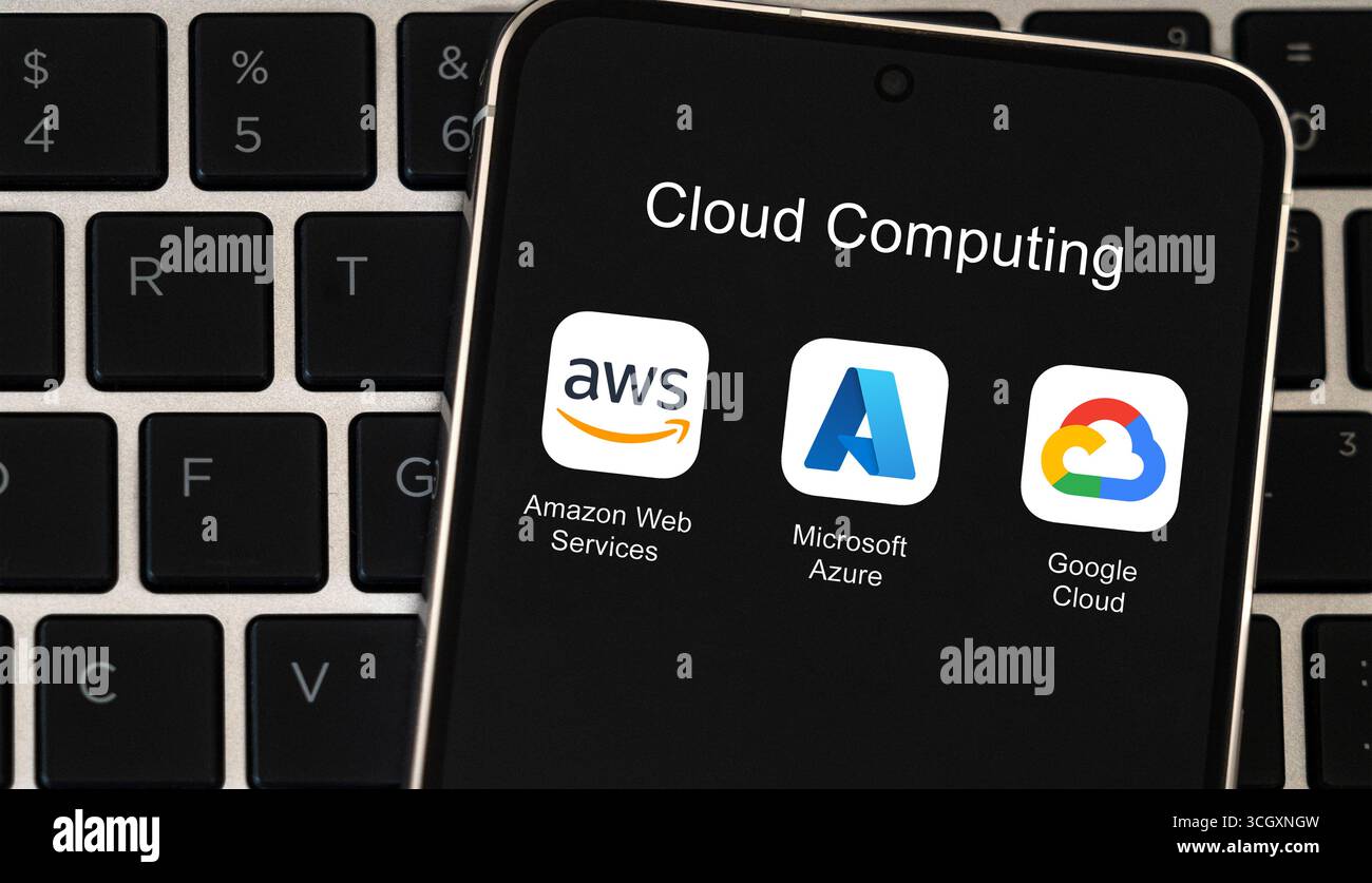 Piattaforme cloud: AWS, Microsoft Azure e Google Cloud Foto Stock