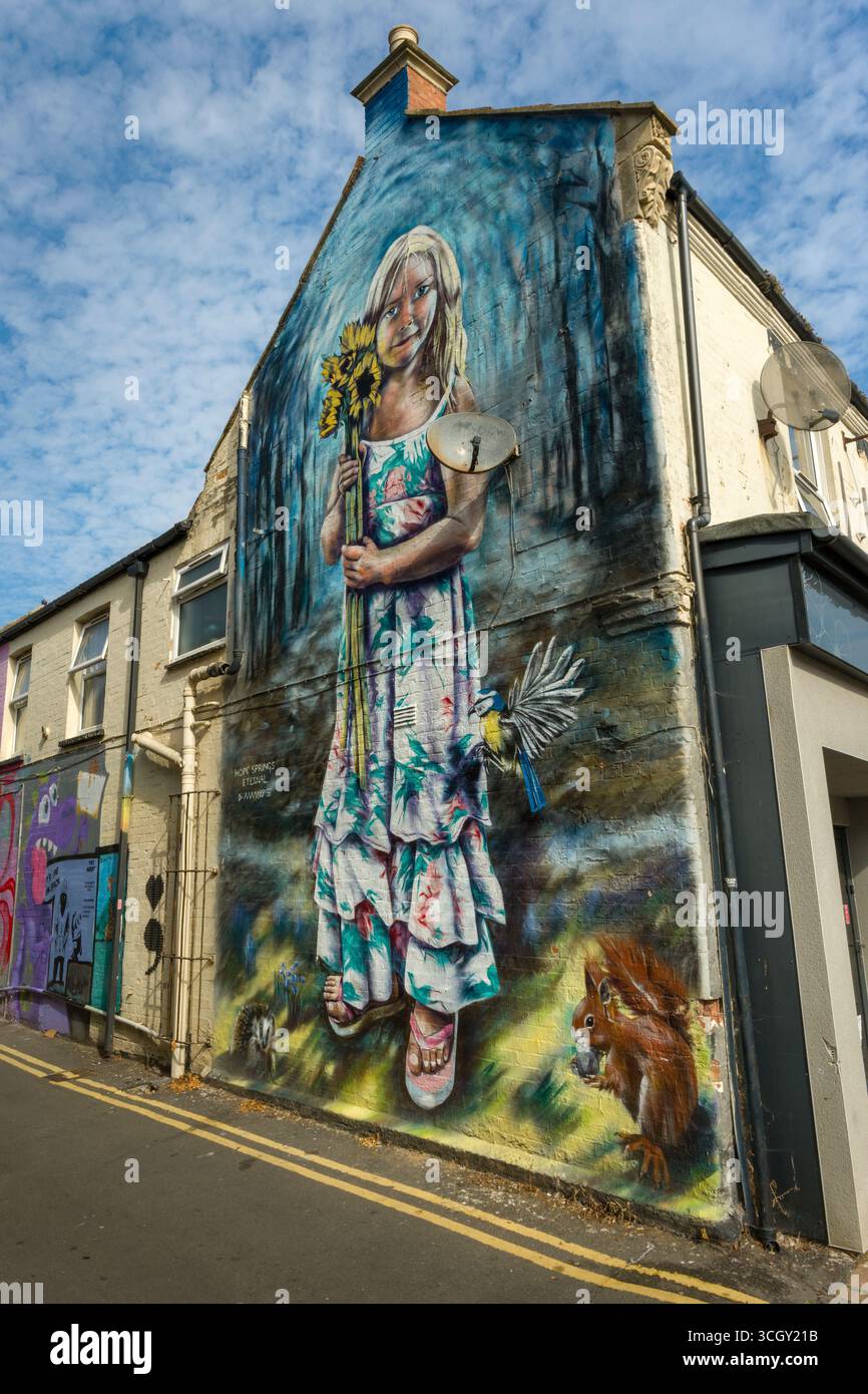 Burnham-on-Sea, Somerset - Un murale di circa 30 metri, chiamato "Hope Springs Eternal", dell'artista Damian Nicholson a Burnham-on-Sea a Somer Foto Stock