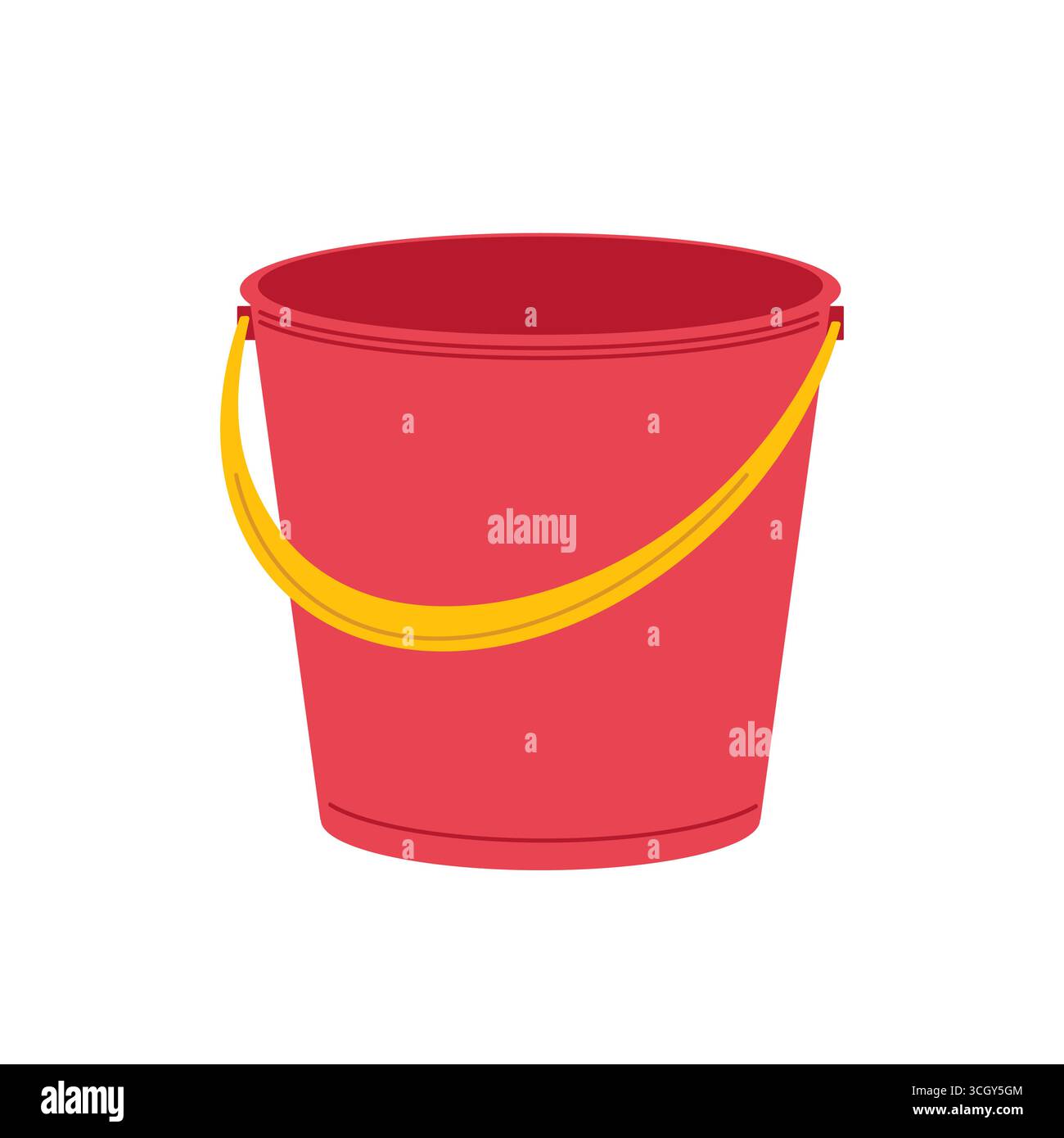 Secchio rosso brillante con manico giallo per varie attività e attività Illustrazione Vettoriale