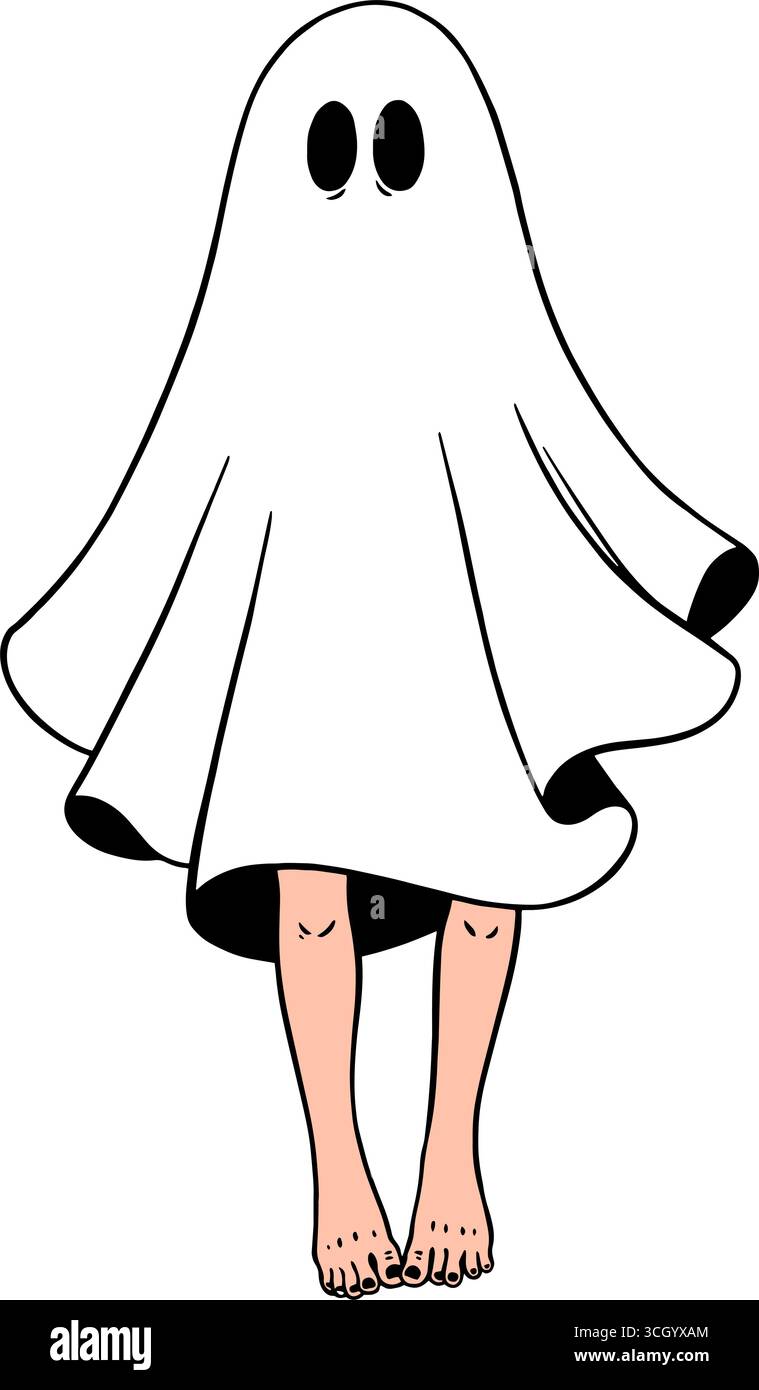 Un bambino in costume da fantasma, avvolto in un foglio bianco. Illustrazione vettoriale Illustrazione Vettoriale