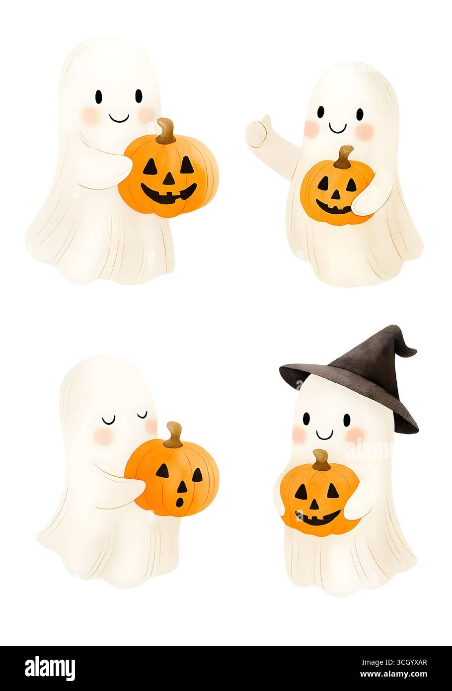 Simpatico acquerello Halloween Ghost Illustration Foto Stock