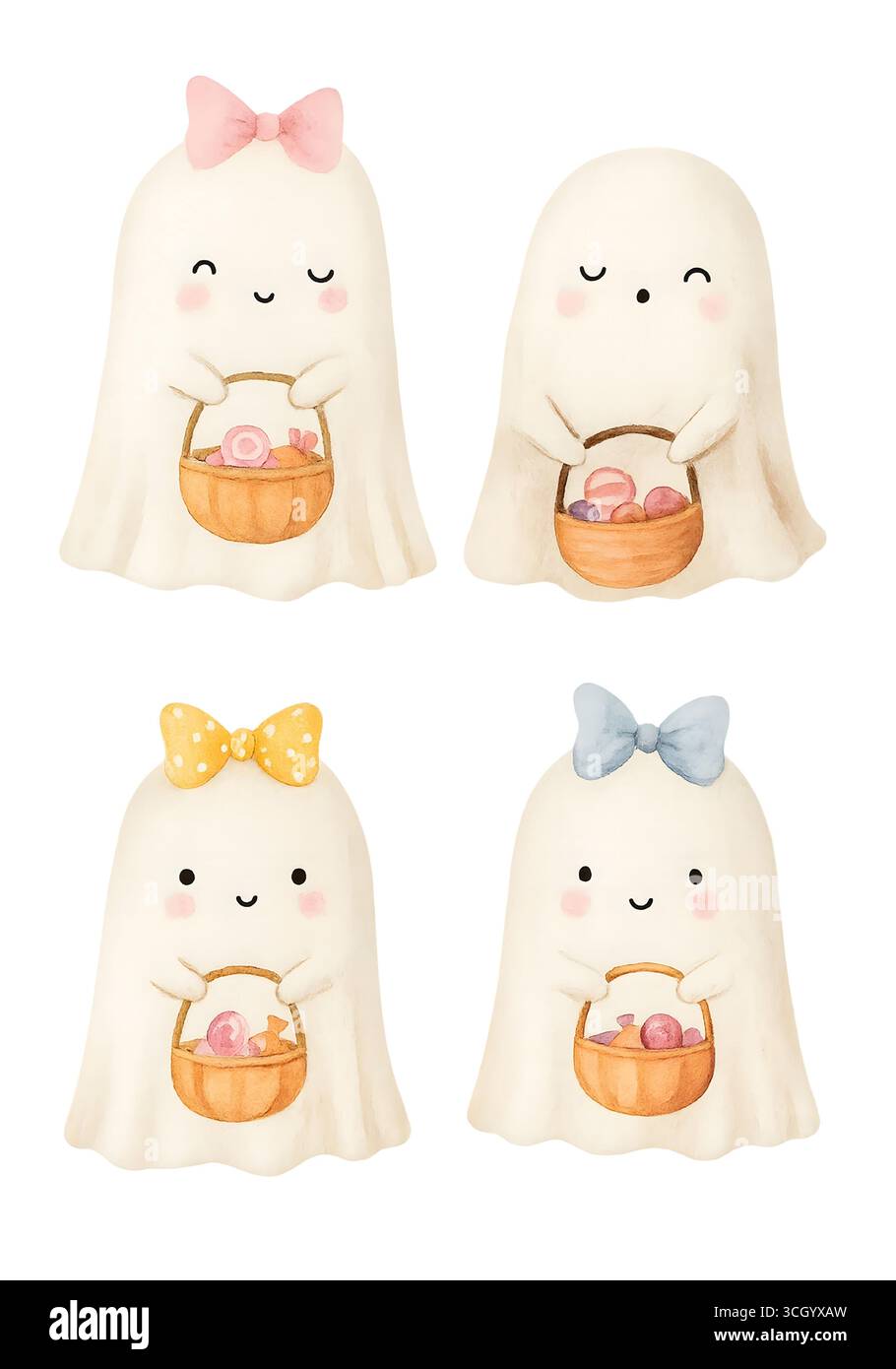 Simpatico acquerello Halloween Ghost Illustration Foto Stock