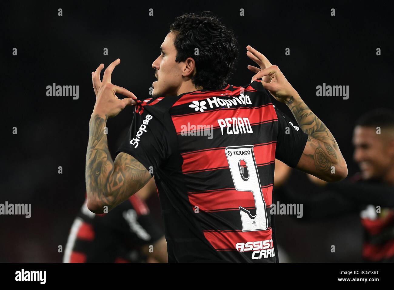 Rio de Janeiro, Brasile, 25 agosto 2025. Il calciatore Pedro della squadra Flamengo, durante una partita contro la squadra del Vitória, per gli Champi brasiliani Foto Stock