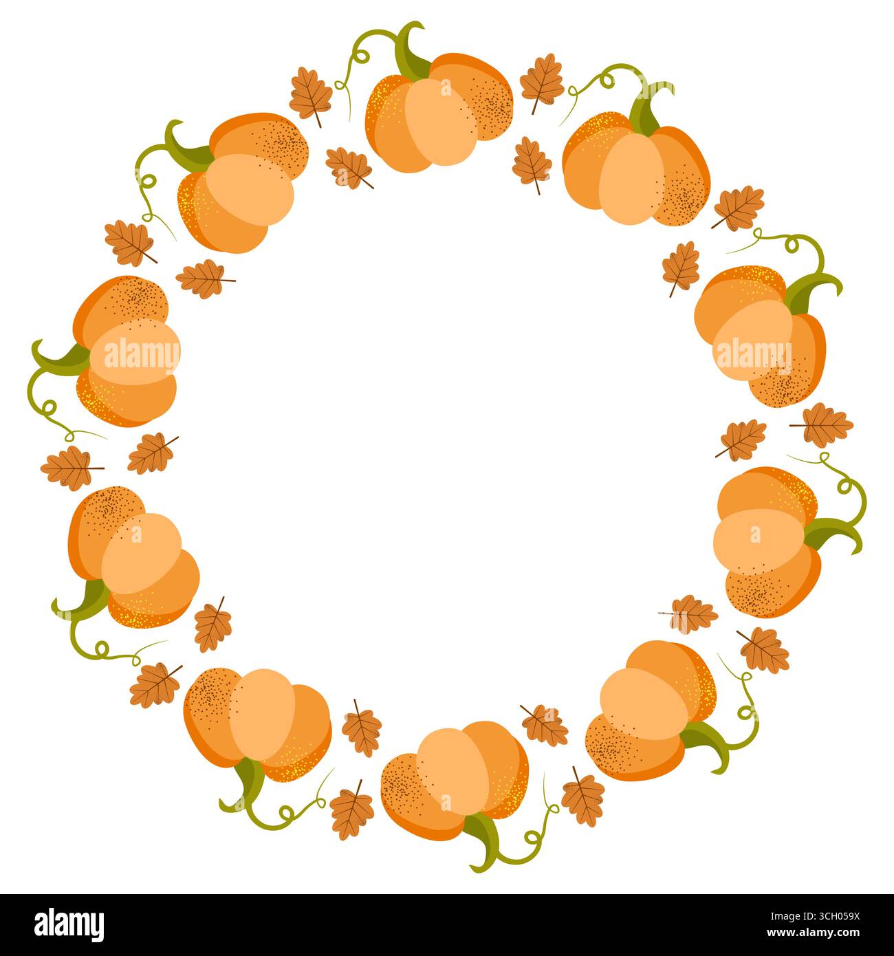 Telaio cerchio zucca. Il bordo arrotondato è fatto di zucche autunnali. Autunno, autunno. Clipart vettoriale piatto Illustrazione Vettoriale