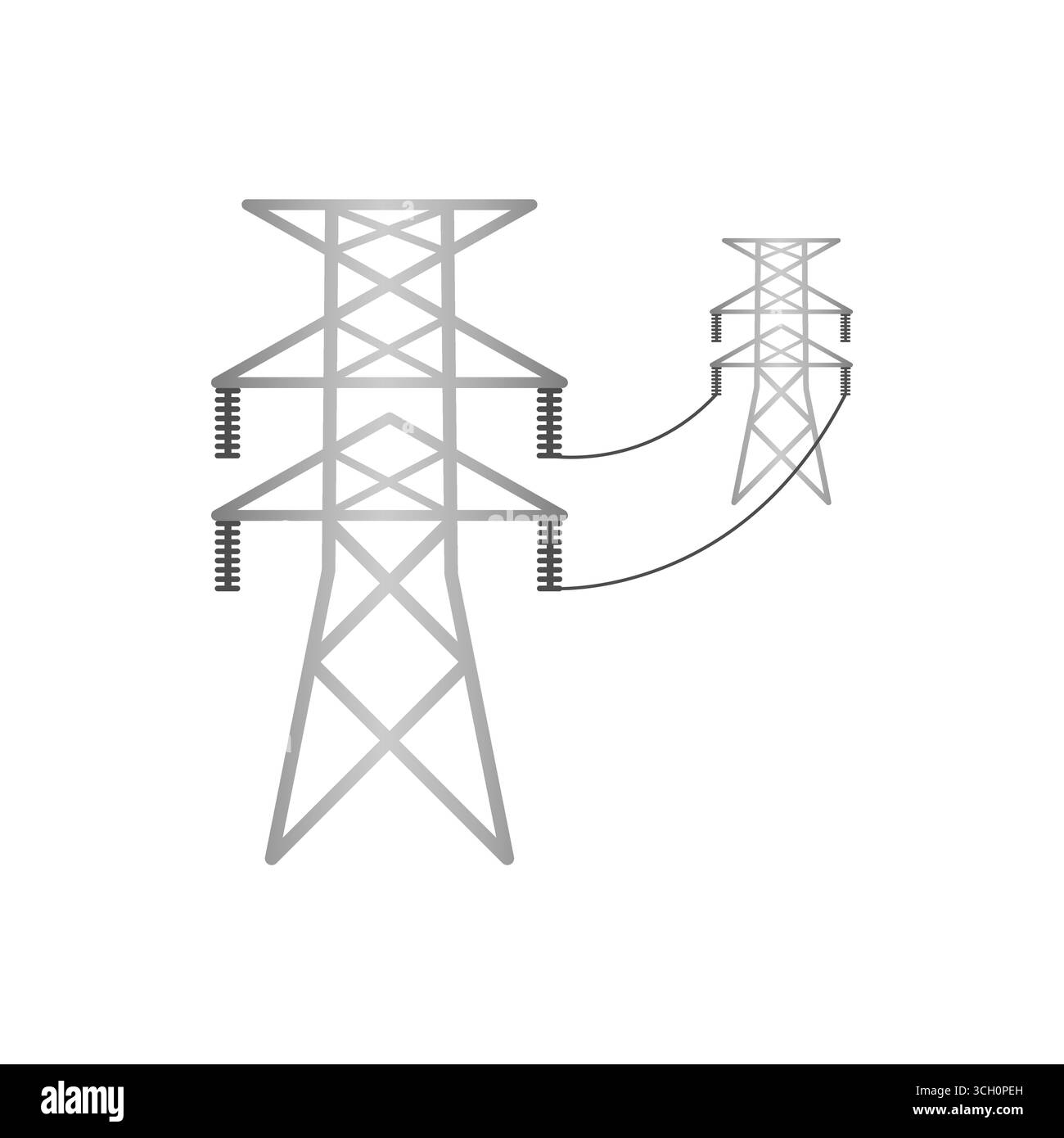 Torre elettrica. Tralicci elettrici. Polo ad alta tensione. Torre di trasmissione della potenza. Isolato su sfondo bianco. Illustrazione vettoriale. Illustrazione Vettoriale