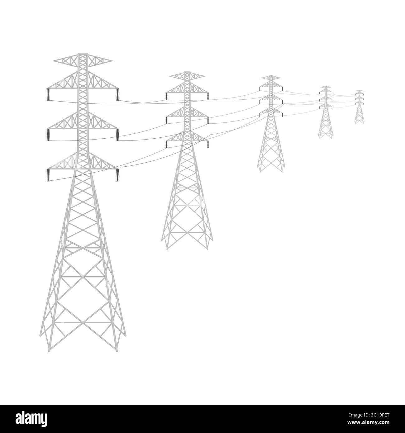 Torre elettrica. Tralicci elettrici. Polo ad alta tensione. Torre di trasmissione della potenza. Isolato su sfondo bianco. Illustrazione vettoriale. Illustrazione Vettoriale