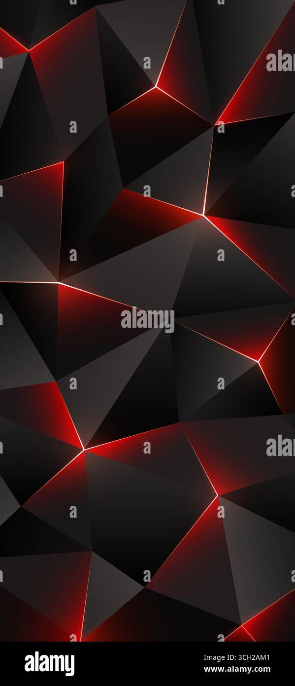 Sfondo scuro per smartphone con basso contenuto di poli. Sfondo geometrico astratto con triangoli. Linee tratteggiate brillanti, triangolo. Sfondo grigio-rosso. Poligono Illustrazione Vettoriale