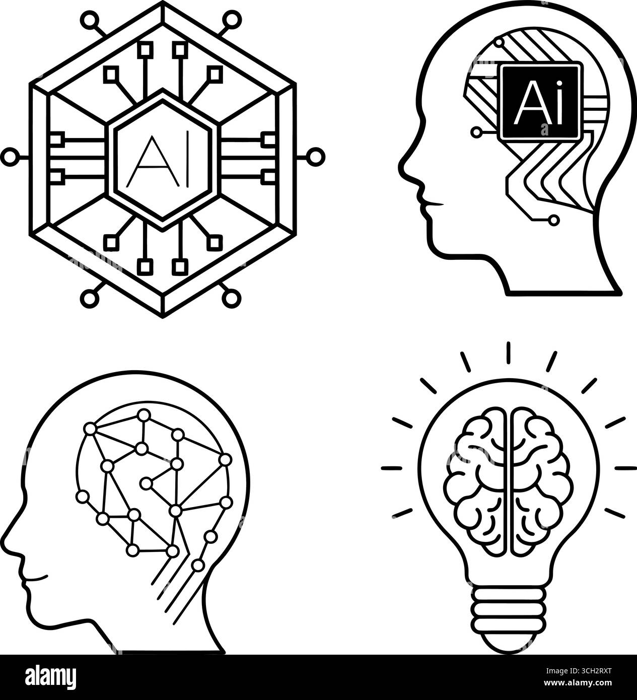 Raccolta di icone della tecnologia dell'istruzione e dell'intelligenza artificiale per piattaforme di apprendimento digitale Illustrazione Vettoriale