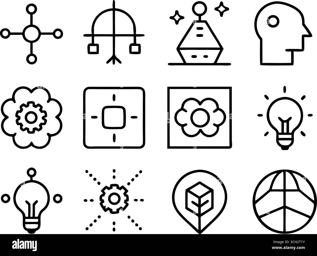 Raccolta di icone della tecnologia dell'istruzione e dell'intelligenza artificiale per piattaforme di apprendimento digitale Illustrazione Vettoriale