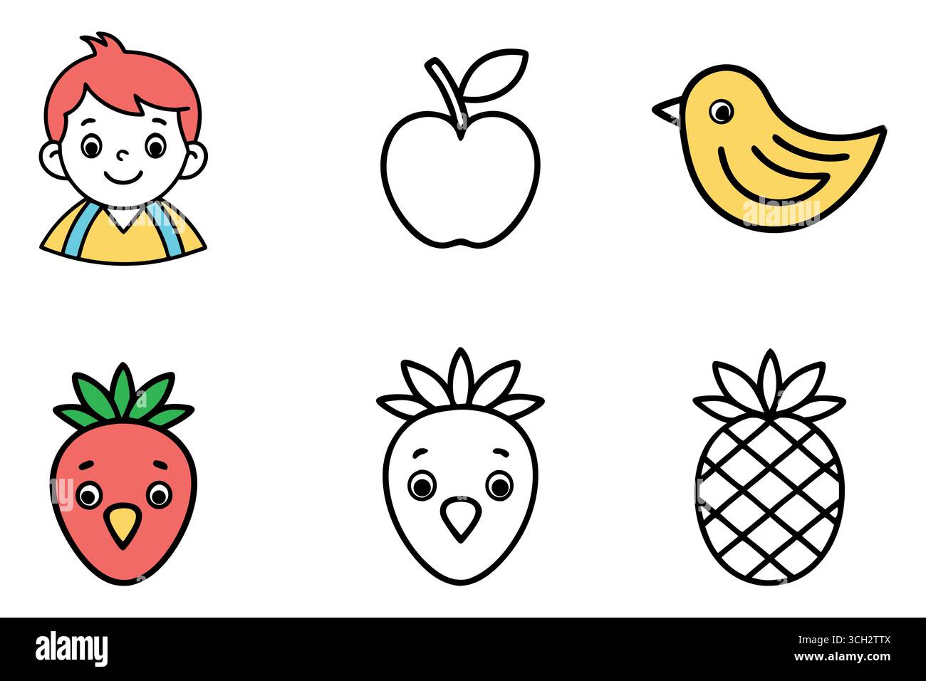 Carini cartoni animati e pagine da colorare per bambini Illustrazione Vettoriale