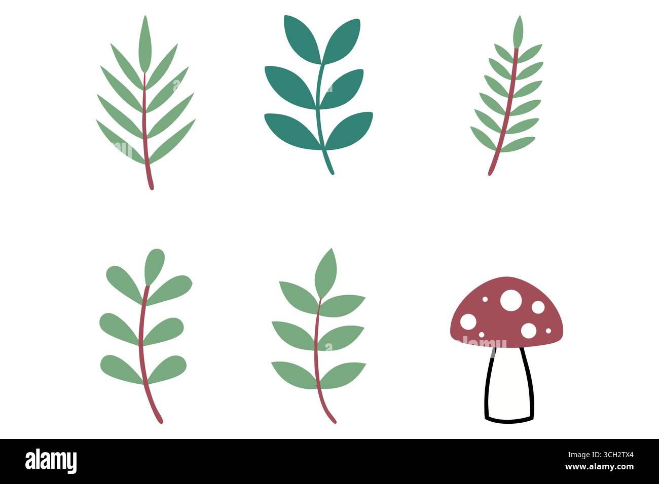 Stravaganti elementi boschivi disegnati a mano con foglie e funghi Illustrazione Vettoriale Stravaganti elementi boschivi disegnati a mano con foglie e funghi Illustrazione Vettoriale