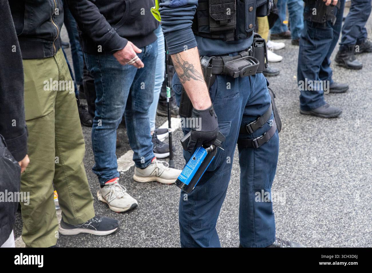 Marzo per l'Australia (evento organizzato neonazista) e la contro-protesta pro-palestinese / anti-genocidio. Foto Stock