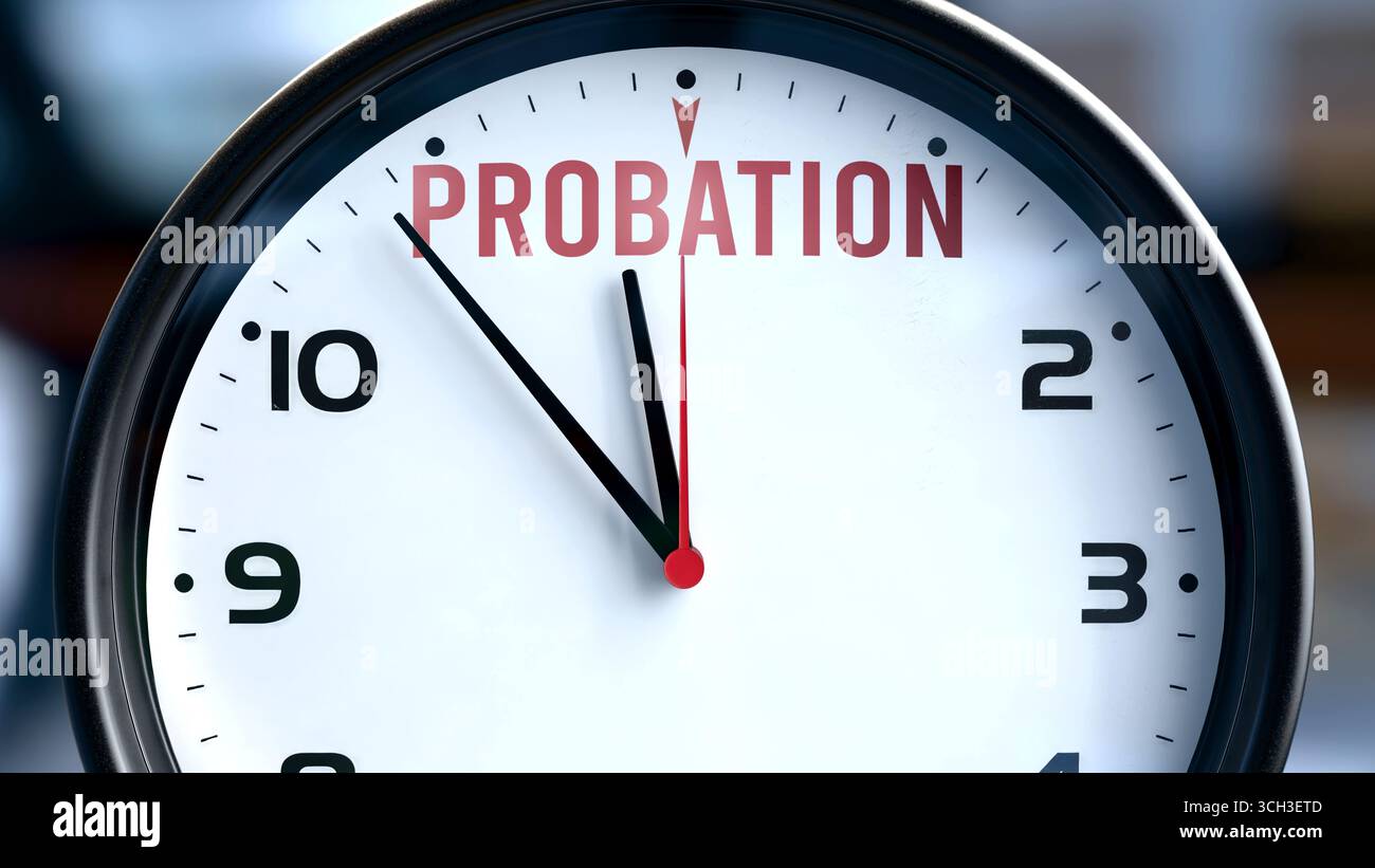 La libertà vigilata che sta per accadere presto, è imminente. In attesa di sospensione condizionale, in avvicinamento nel prossimo futuro. La prova è quasi qui. Foto Stock