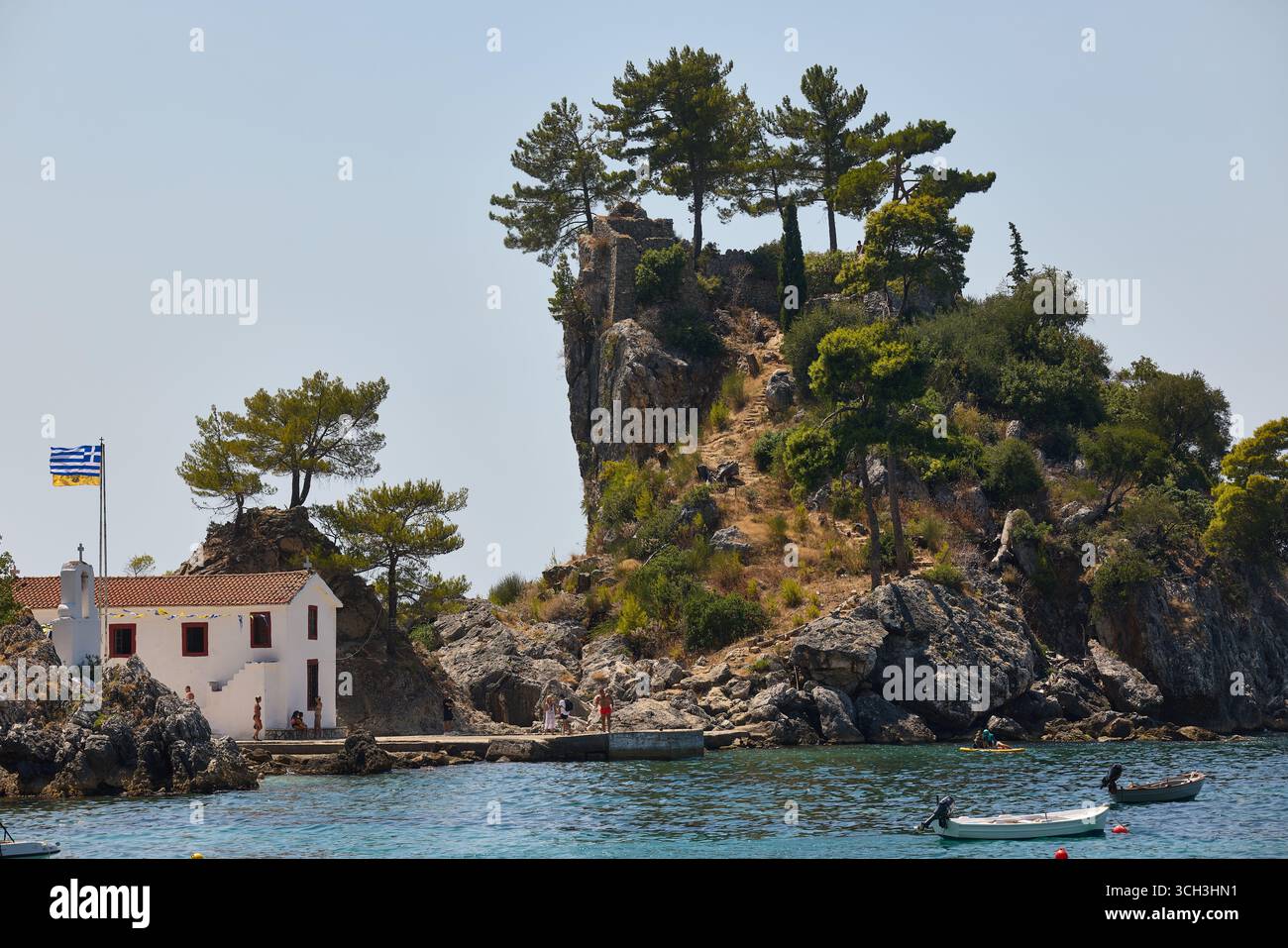 Parga, località balneare, regione greca di Preveza, costa ionica. Foto Stock