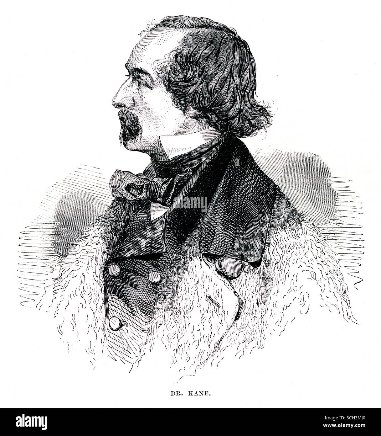 Dr.Elisha Kent Kane 1820 - 1857 ritratto inciso del medico americano ed esploratore artico che nel 1850 guidò una spedizione senza successo nella Groenlandia nordoccidentale alla ricerca dell'esploratore britannico Sir John Franklin Foto Stock