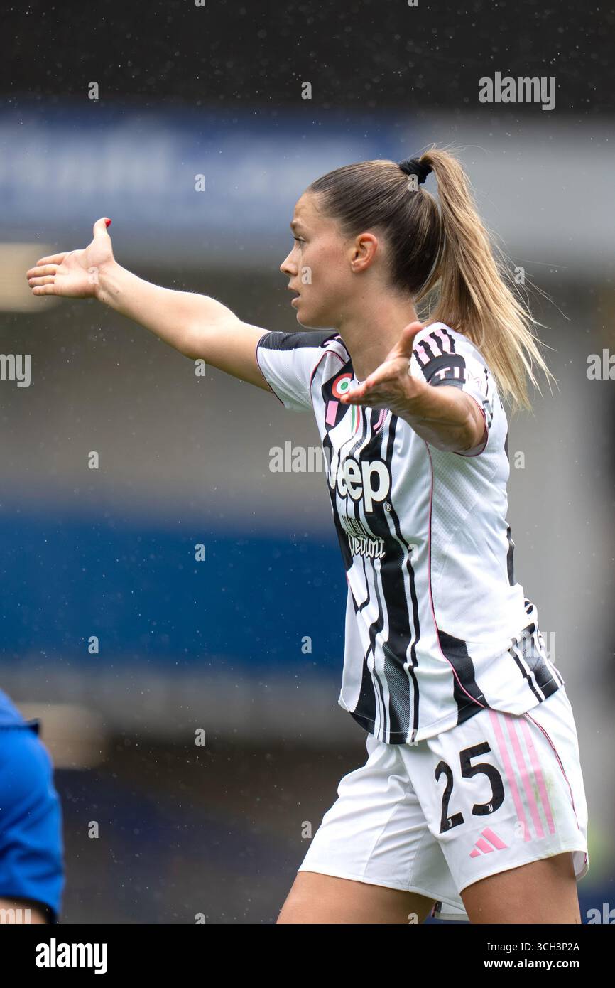 Everton FC vs Juventus FC, amichevole pre-stagione. GOODISON PARK ENGLAND - 30 agosto 2025 Calligaris della Juventus durante la pre-stagione amichevole Everton FC contro Juventus FC 30.8.25 . Foto Alan Edwards Foto Stock