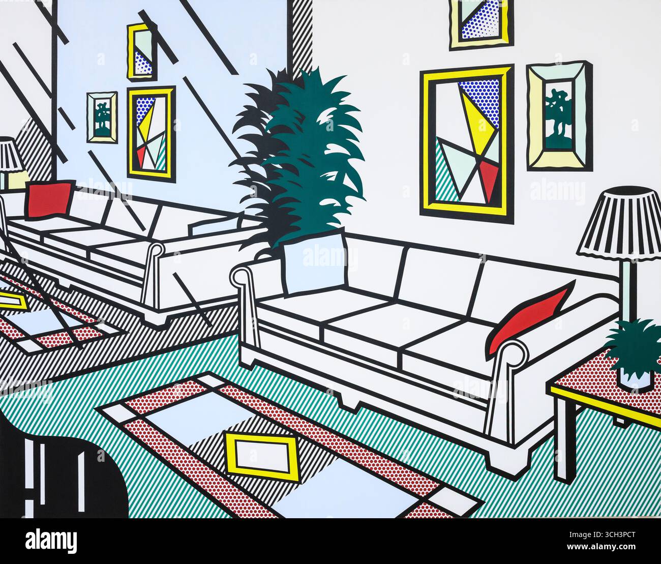 ROY LICHTENSTEIN, 1923 - 1997 interno con parete a specchio 1991. Olio e manga su tela. Foto Stock