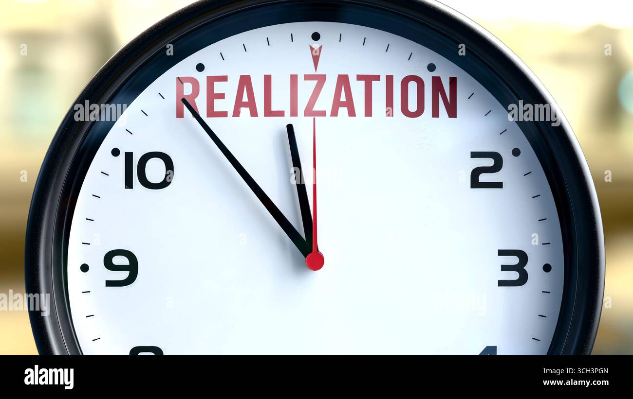 La consapevolezza che sta per accadere presto, è imminente. Realizzazione in arrivo, in avvicinamento nel prossimo futuro. Realizzazione quasi qui. Foto Stock