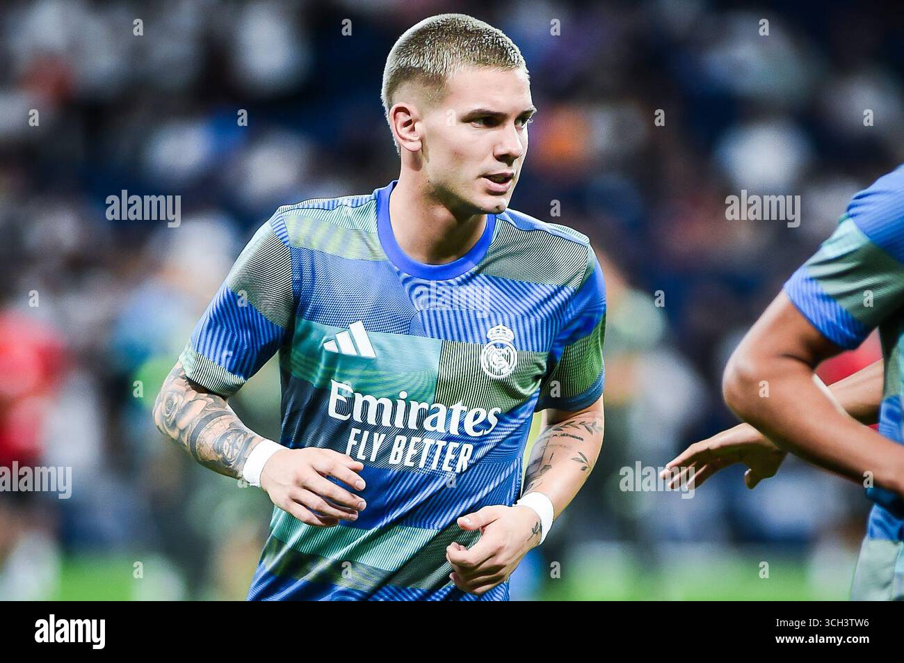 Madrid, Spagna, Spagna. 30 agosto 2025. Franco MASTANTUONO del Real Madrid durante la partita di LaLiga tra il Real Madrid CF e l'RCD Mallorca allo stadio Santiago Bernabeu il 30 agosto 2025 a Madrid, Spagna. (Credit Image: © Matthieu Mirville/ZUMA Press Wire) SOLO PER USO EDITORIALE! Non per USO commerciale! Foto Stock