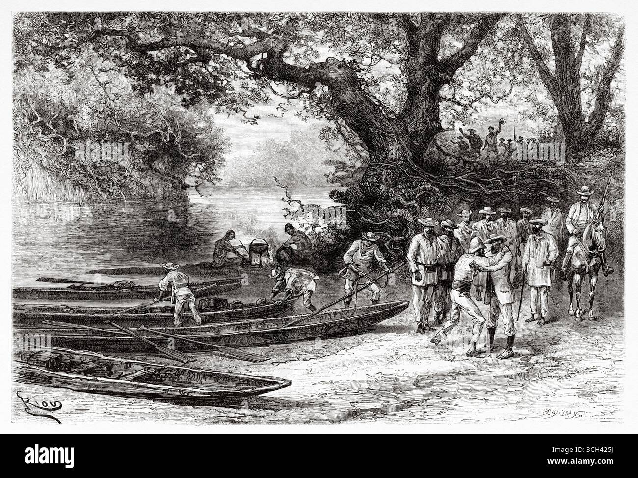 L'esploratore Chaffanjon incontra il generale Jesús Crespo Torres (1841-1898), stato di Bolívar, Venezuela. Sud America. Disegno di Edouard Riou (1833-1900) viaggio attraverso le pianure di Caura, 1885 di M. Jean Chaffanjon (1854-1913) le Tour du Monde 1888 Foto Stock