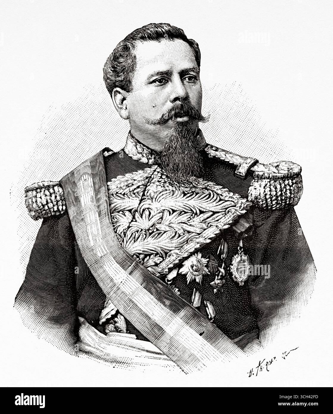 Joaquín Sinforiano de Jesús Crespo Torres (1841-1898) è stato un militare e politico venezuelano, presidente della Repubblica in due occasioni 1884-1886, e 1892-1898. Venezuela, Sud America. Disegno g di Henri Thiriat (1868-1943) viaggio alle sorgenti del fiume Orinoco, 1886-1887 di M. Jean Chaffanjon (1854-1913) le Tour du Monde 1888 Foto Stock