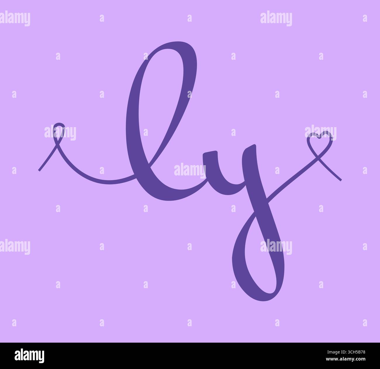 Illustrazione vettoriale della calligrafia del monogramma nuziale iniziale LY. Scritta disegnata a mano e logo y Love per poster giornalieri valentini, biglietti di auguri, p Illustrazione Vettoriale