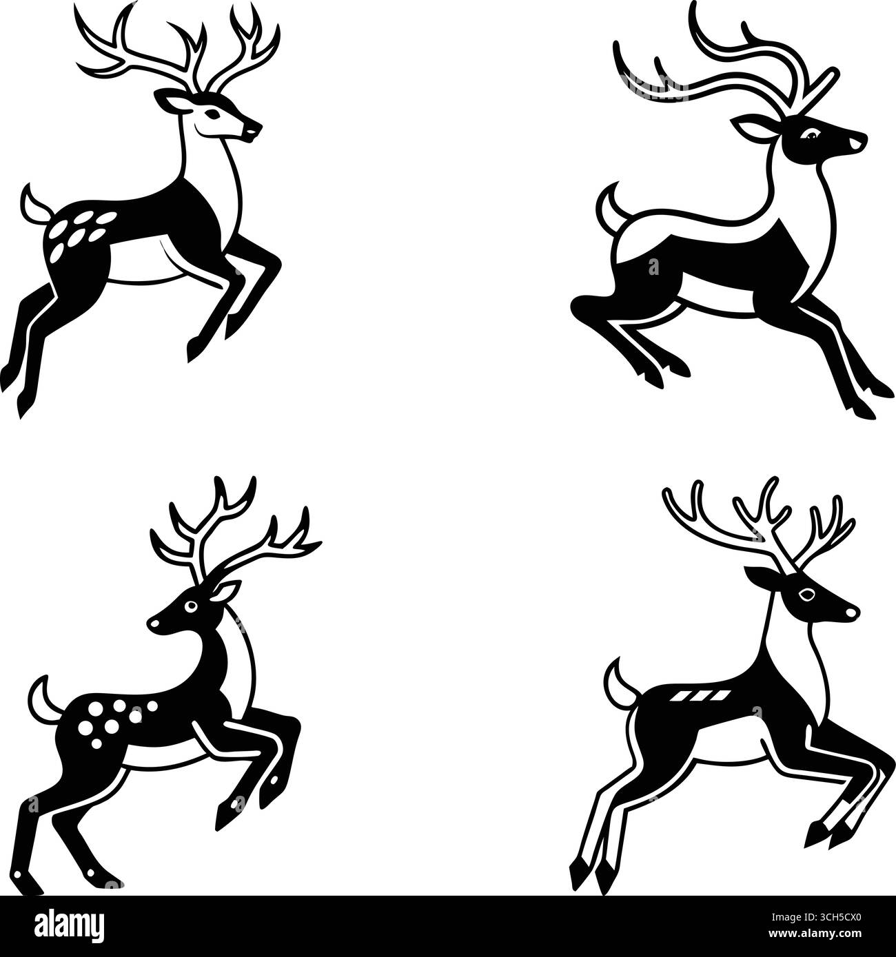 Sagome di cervo illustrazioni vettoriali, icona di silhouette di cervo nera Illustrazione Vettoriale