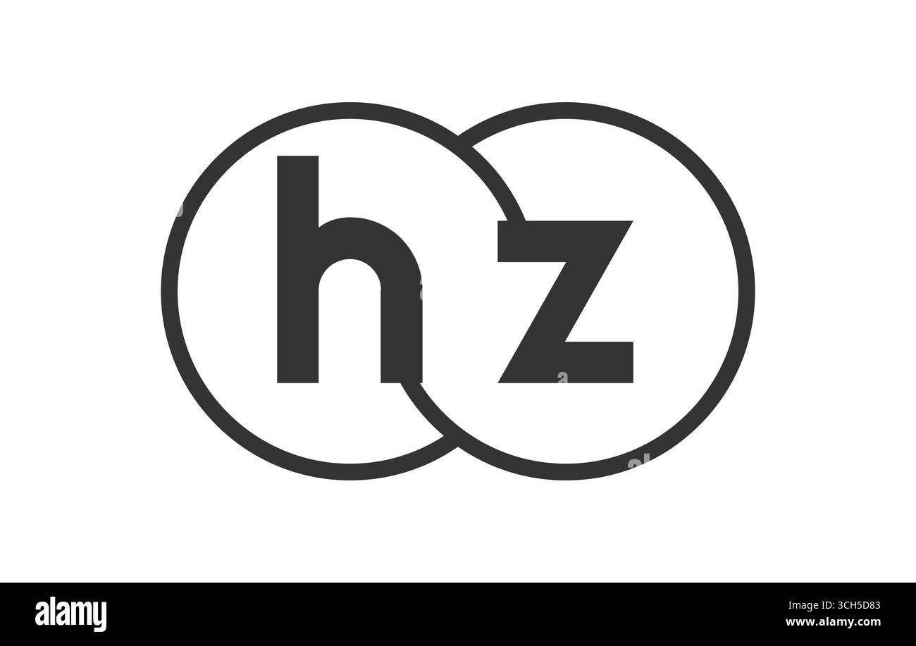 Emblema della società HZ con arrotondamenti e lettere h z. modello del logo di due cerchi fusi per l'identità del marchio, il logotipo. Simb. Infinito vettoriale Illustrazione Vettoriale
