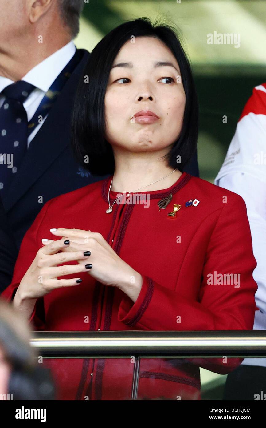 Exeter, Devon, Regno Unito. 31 agosto 2025. La principessa Akiko di Mikasa partecipa alla partita di Coppa del mondo di rugby tra nuova Zelanda e Giappone a Sandy Park, Exeter, Devon, Regno Unito. Crediti: Nidpor/Alamy Live News Foto Stock