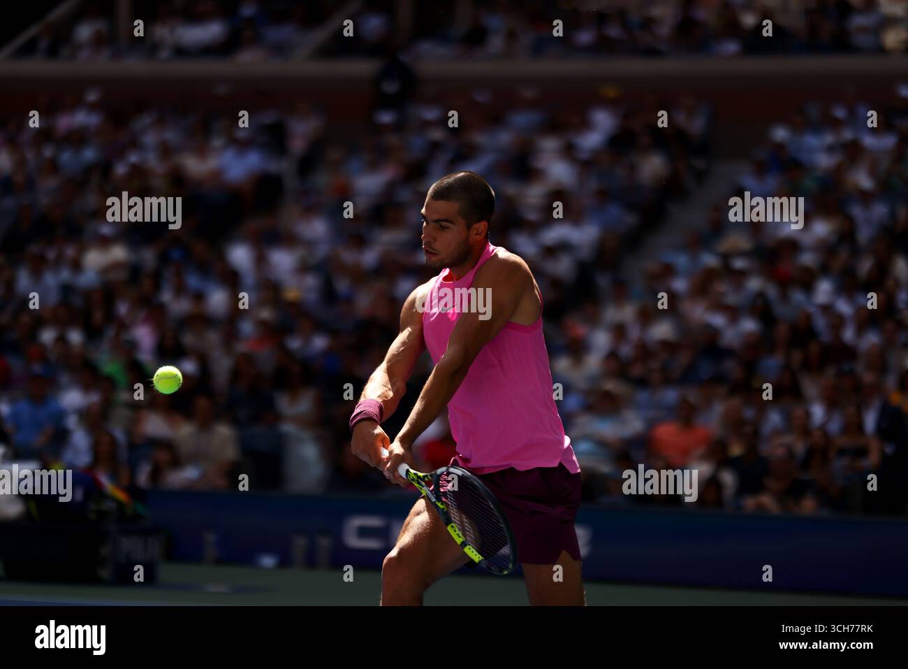 Flushing Meadows, New York - numero 2 semi Carlos Alcaraz di, Spagna. 31 agosto 2025. Durante il suo quarto turno contro il francese Arthur Rinderknech agli US Open. Crediti: Adam Stoltman/Alamy Live News Foto Stock