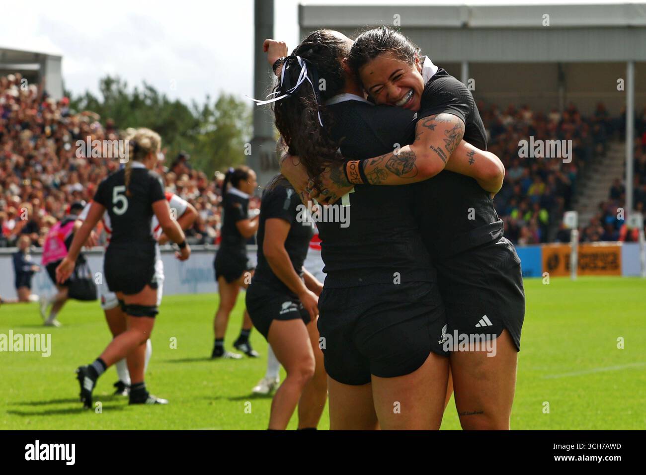 Exeter, Devon, Regno Unito. 31 agosto 2025. Women's Rugby World Cup Pool C: Nuova Zelanda contro Giappone a Sandy Park, Exeter. Nella foto: Portia Woodman-Wickliffe è diventata la più prolifica meta nella storia del rugby neozelandese, maschile o femminile, dopo aver attraversato per la sua 50a meta nella vittoria della Coppa del mondo di rugby delle Black Ferns contro il Giappone. Crediti: Nidpor/Alamy Live News Foto Stock