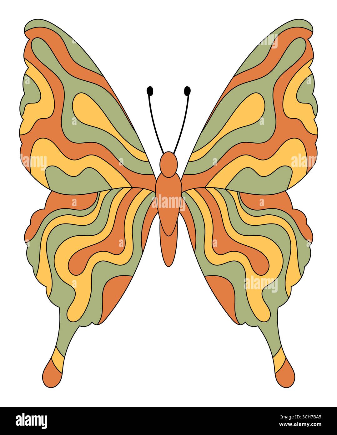 Adesivo Groovy Psychedelic Butterfly con stile retrò Illustrazione Vettoriale Adesivo Groovy Psychedelic Butterfly con stile retrò Illustrazione Vettoriale