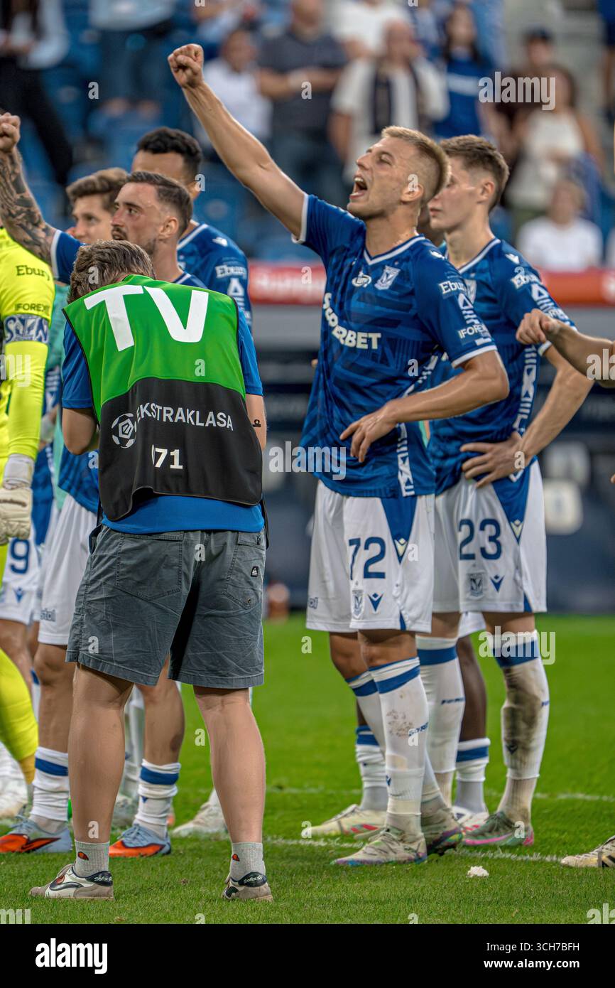 31 agosto 2025, Poznan, Polonia - Mateusz Skrzypczak di Lech Poznań in azione durante il PKO Ekstraklasa match tra Lech Poznań e Widzew Łódź. Foto Stock