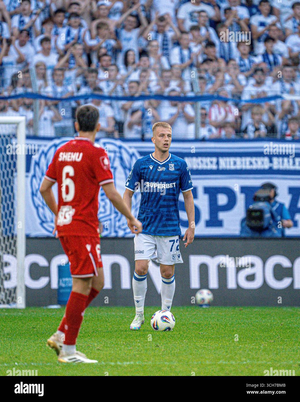 31 agosto 2025, Poznan, Polonia - Mateusz Skrzypczak di Lech Poznań in azione durante il PKO Ekstraklasa match tra Lech Poznań e Widzew Łódź. Foto Stock